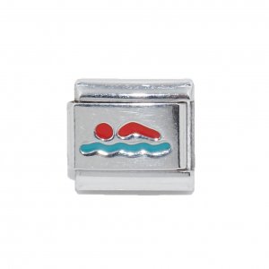 Swimming - red and blue enamel 9mm Italian charm