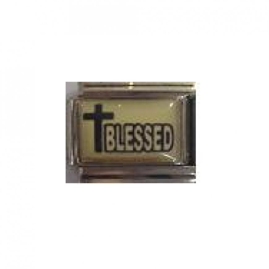 Blessed with Cross (b) - photo italian charm - Click Image to Close