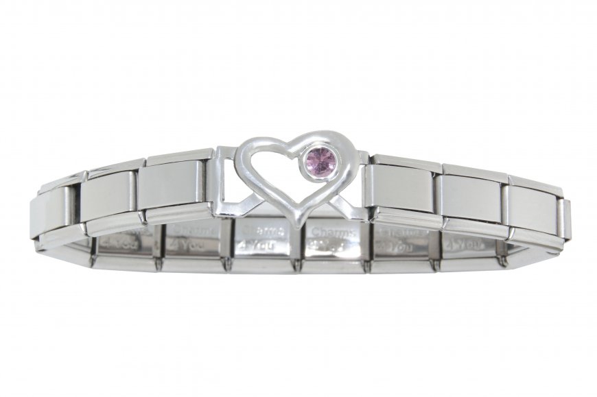 Small Open Heart link bracelet 9mm Italian charm - October - Click Image to Close