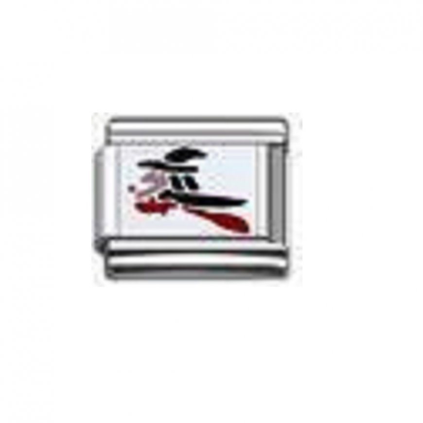 Flying witch - silver background enamel 9mm Italian charm - Click Image to Close