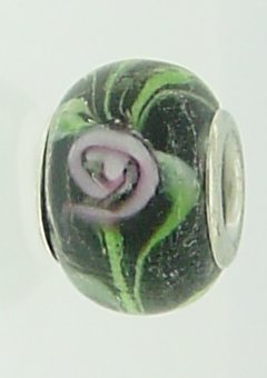 EB95 - Glass bead - Black bead with green and pink - Click Image to Close