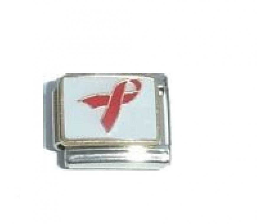 Red ribbon - HIV/AIDS awareness 9mm Italian charm - Click Image to Close
