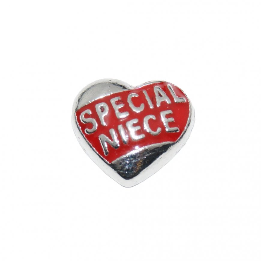 Special Niece red and silver heart 7mm Floating locket charm - Click Image to Close