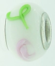 EB73 - Glass bead - White bead with green and pink - Click Image to Close