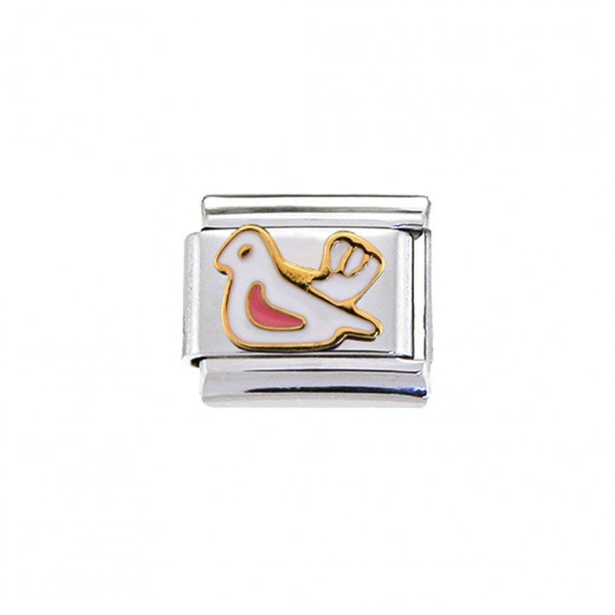 Dove white and pink - 9mm Enamel Italian charm - Click Image to Close