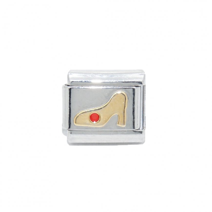 Gold and Red Shoe - 9mm Italian charm - Click Image to Close