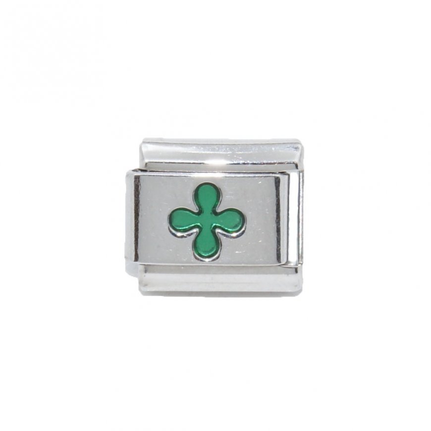 Lucky Clover / Green Flower - 9mm Italian charm - Click Image to Close