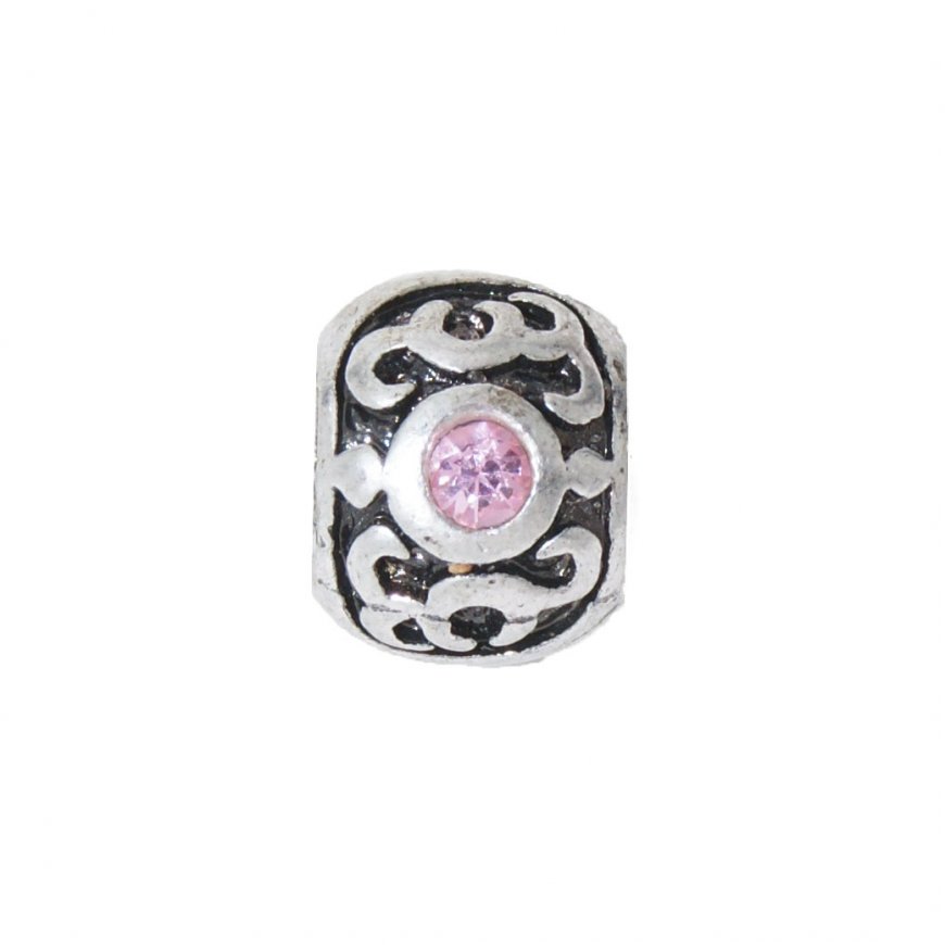 EB19 - Bead with swirls and pink stone - European bead charm - Click Image to Close