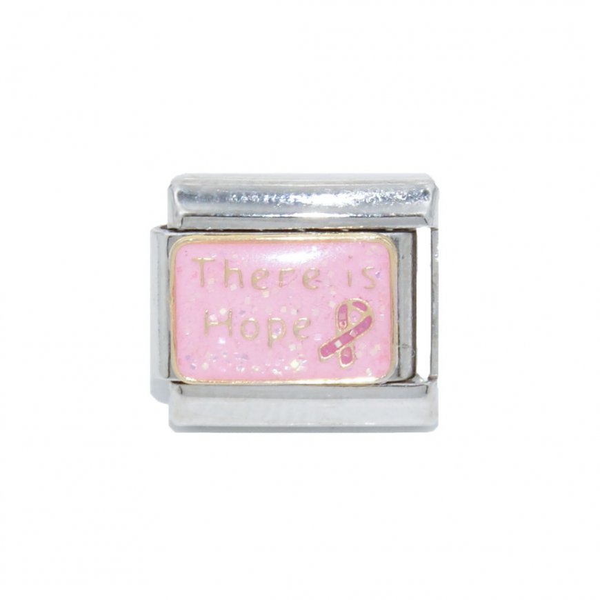 Breast cancer ribbon - There is hope - enamel 9mm Italian charm - Click Image to Close