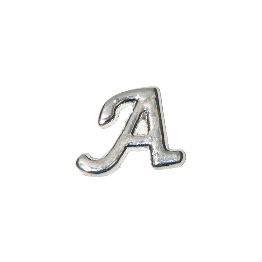 Silvertone flat letter A - floating memory locket charm - Click Image to Close