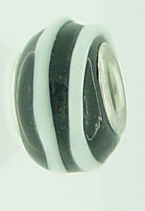 EB78 - Glass bead - Black bead with white lines - Click Image to Close