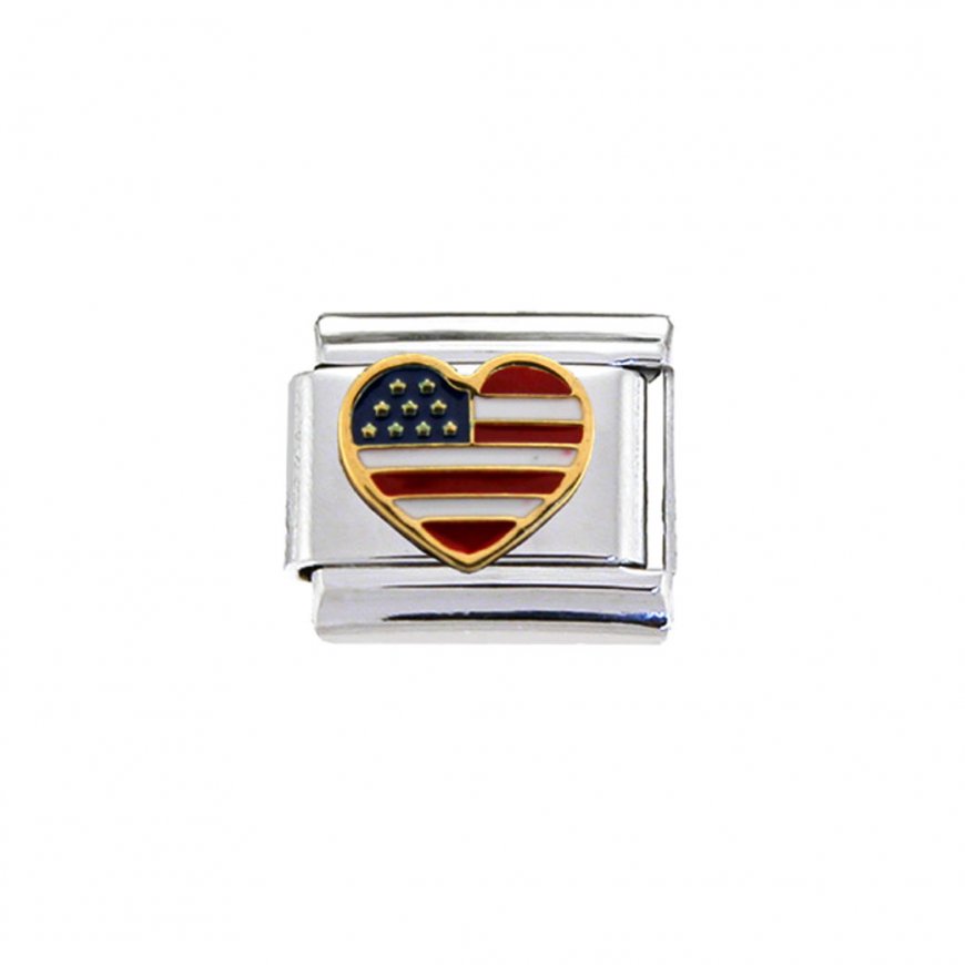 Flag - USA heart enamel 9mm Italian charm - Click Image to Close