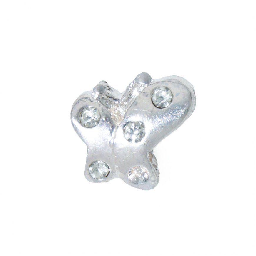 EB27 - Silvertone butterfly with clear stones - European bead - Click Image to Close
