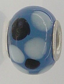EB332 - Blue bead with black and white dots - Click Image to Close