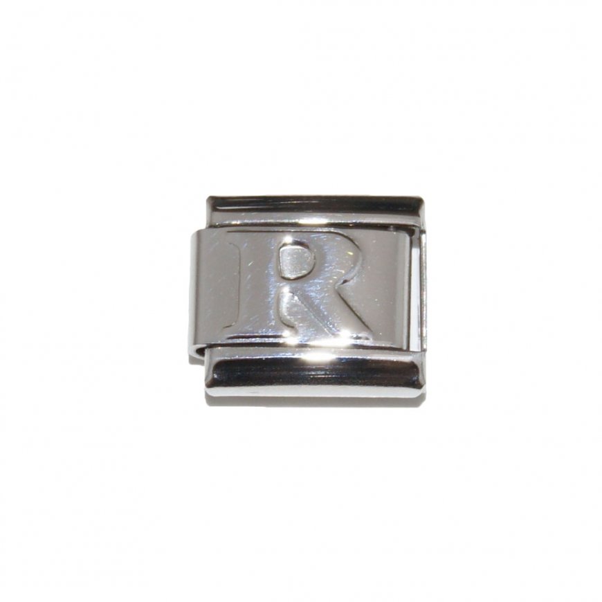 Silver coloured letter R - 9mm Italian charm - Click Image to Close
