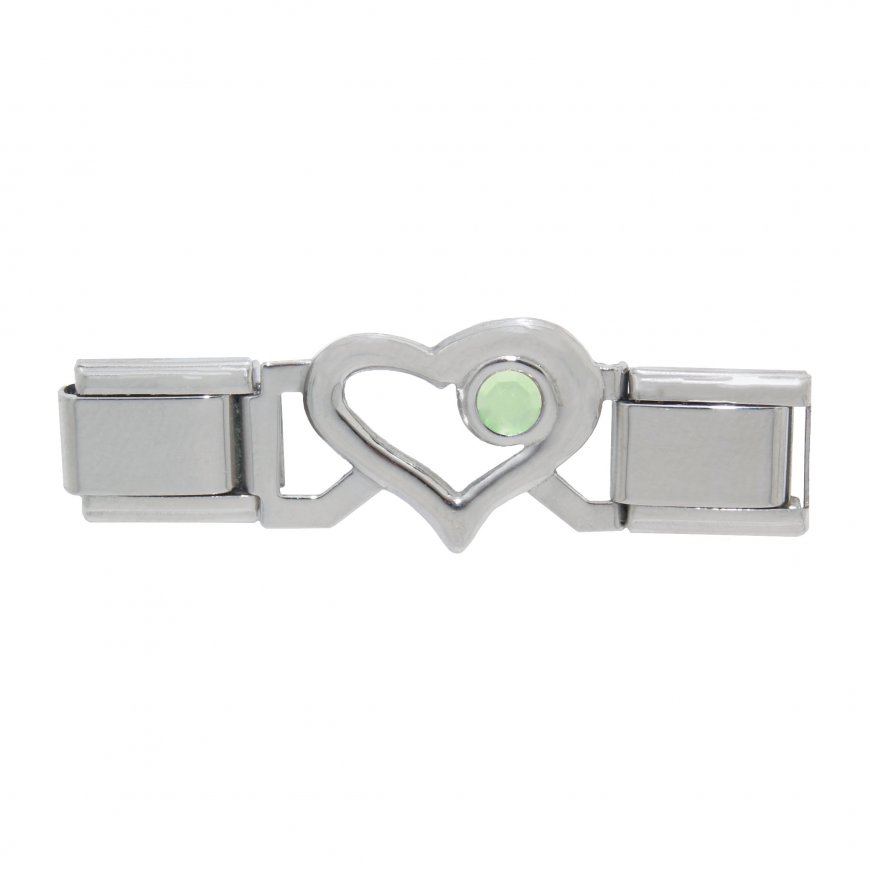 Small Open Heart connector link - August birthstone Peridot - Click Image to Close