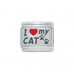 I love my cat - red heart laser with pawprints 9mm Italian charm