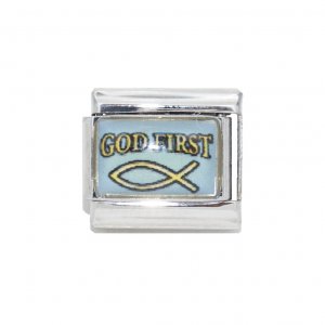 God First with christian fish - 9mm photo Italian charm
