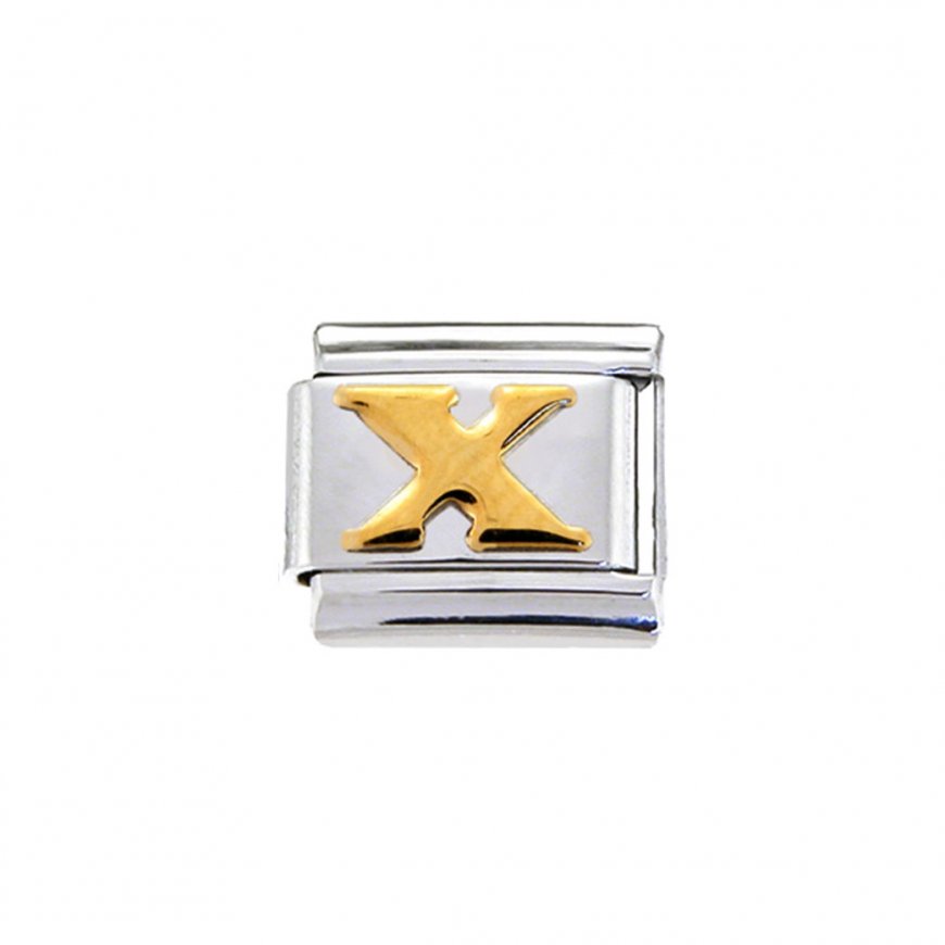 Gold colour Letter X - 9mm Italian charm - Click Image to Close