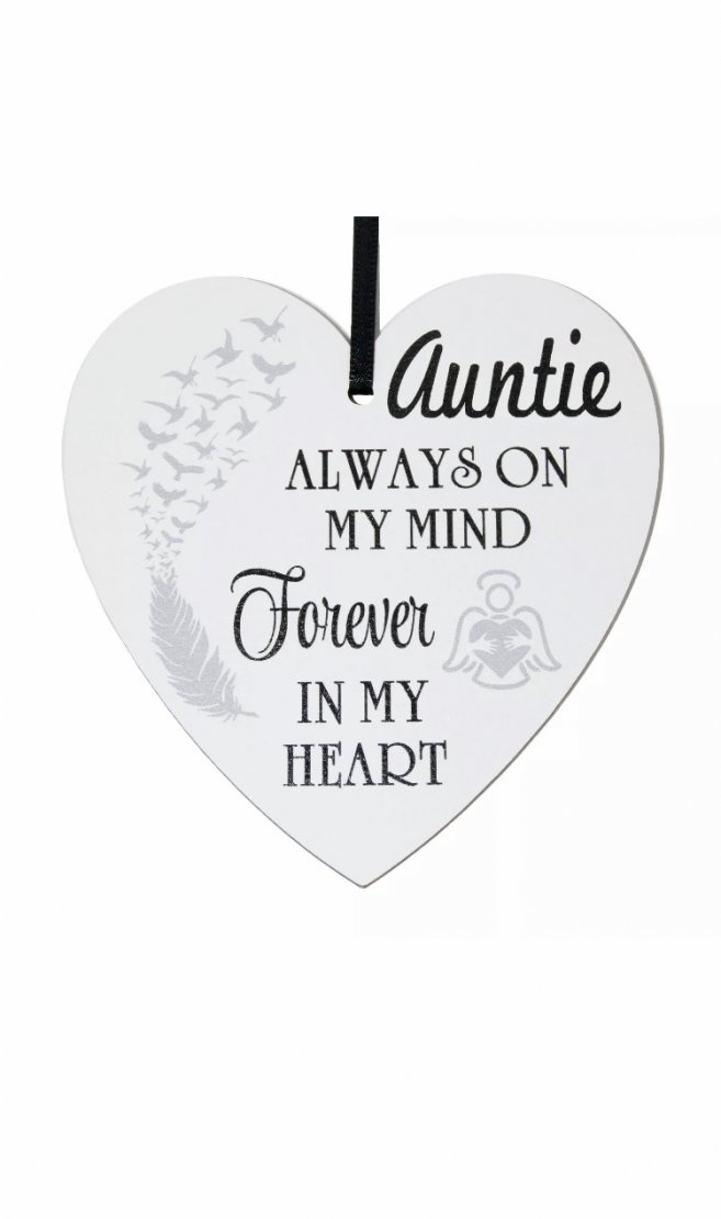 Auntie always on my mind forever in my heart - 9cm wooden heart - Click Image to Close