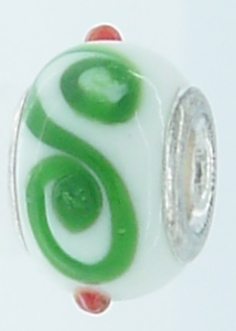 EB244 - White bead with green swirls and red dots