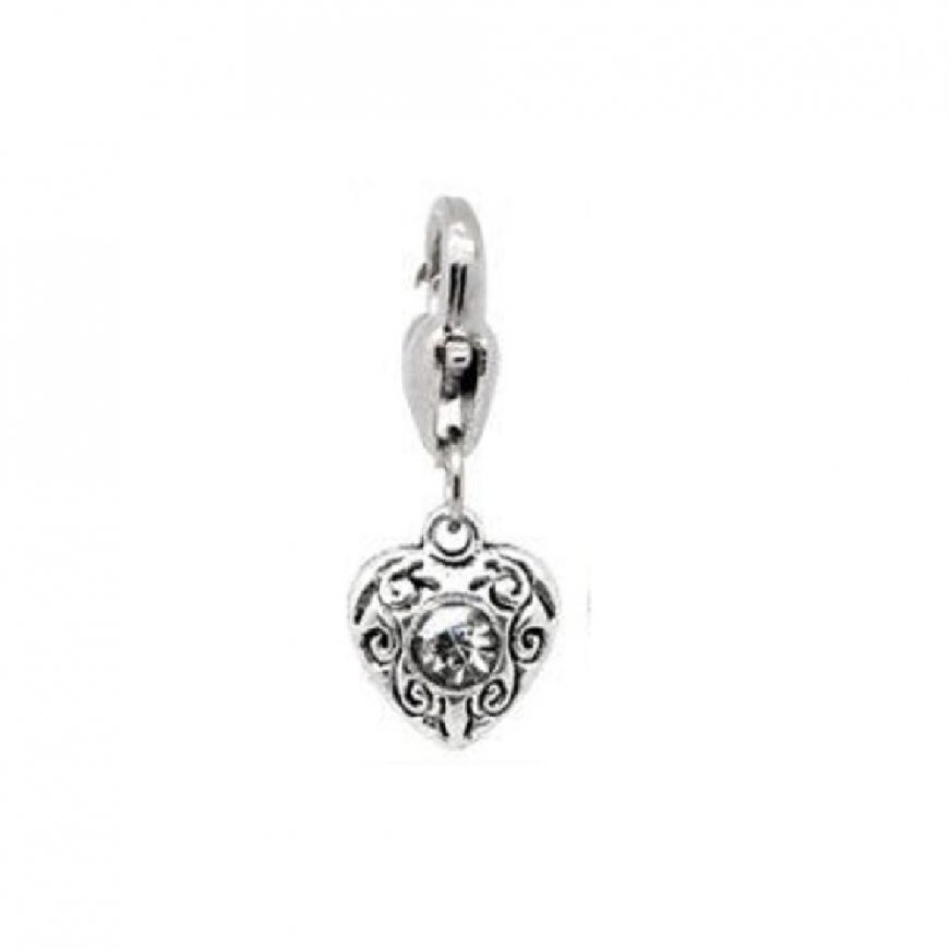 Clip on charm - Birthstone Heart dangle - April - Click Image to Close