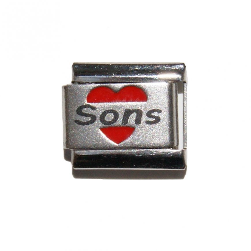 Sons in red heart - laser 9mm Italian charm - Click Image to Close