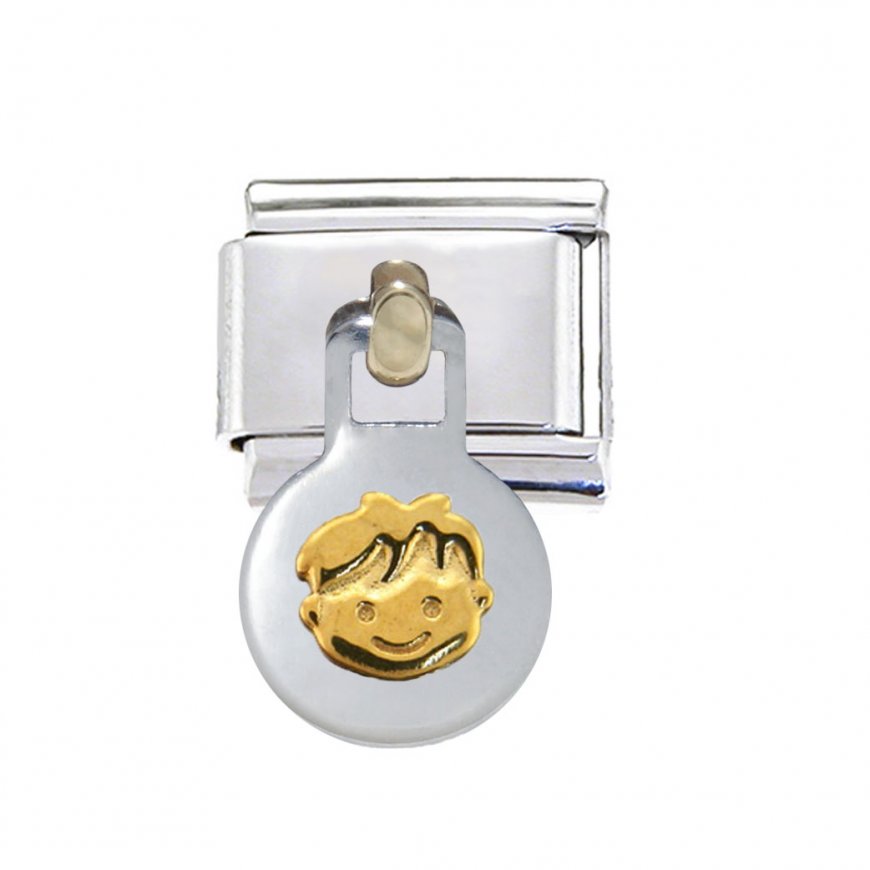 Gold boy dangle 9mm Italian charm fits classic bracelets - Click Image to Close