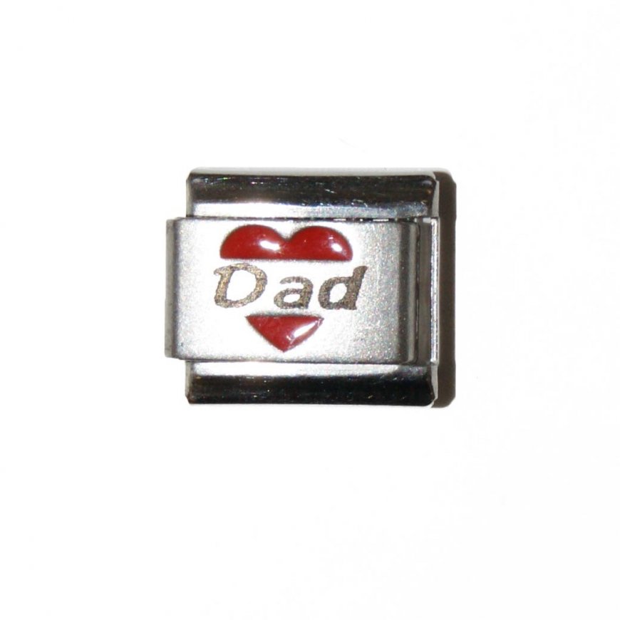 Dad in red heart - laser 9mm Italian charm - Click Image to Close