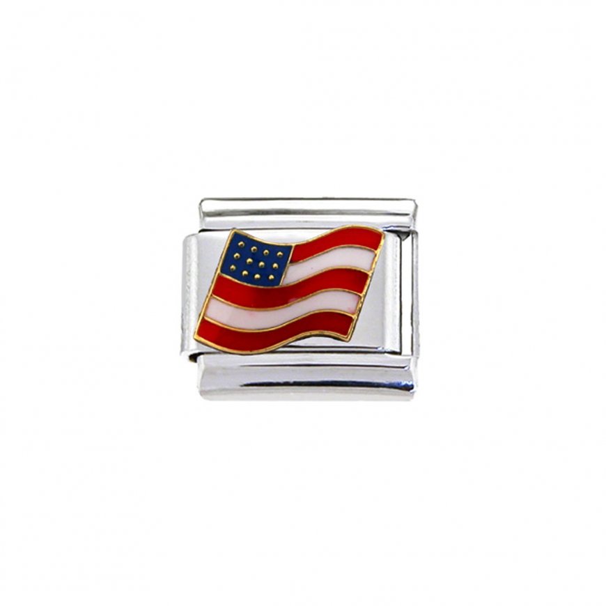 Flag - USA flag wavy - enamel 9mm Italian charm - Click Image to Close
