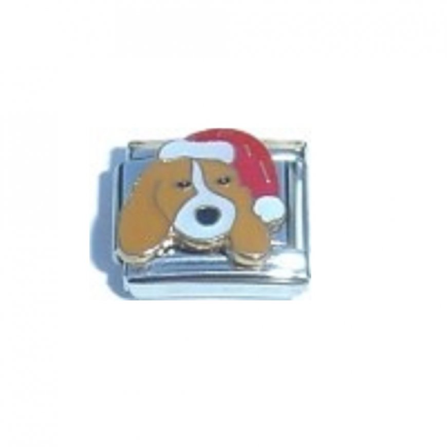 Dog with Santa hat - enamel 9mm Italian charm - Click Image to Close