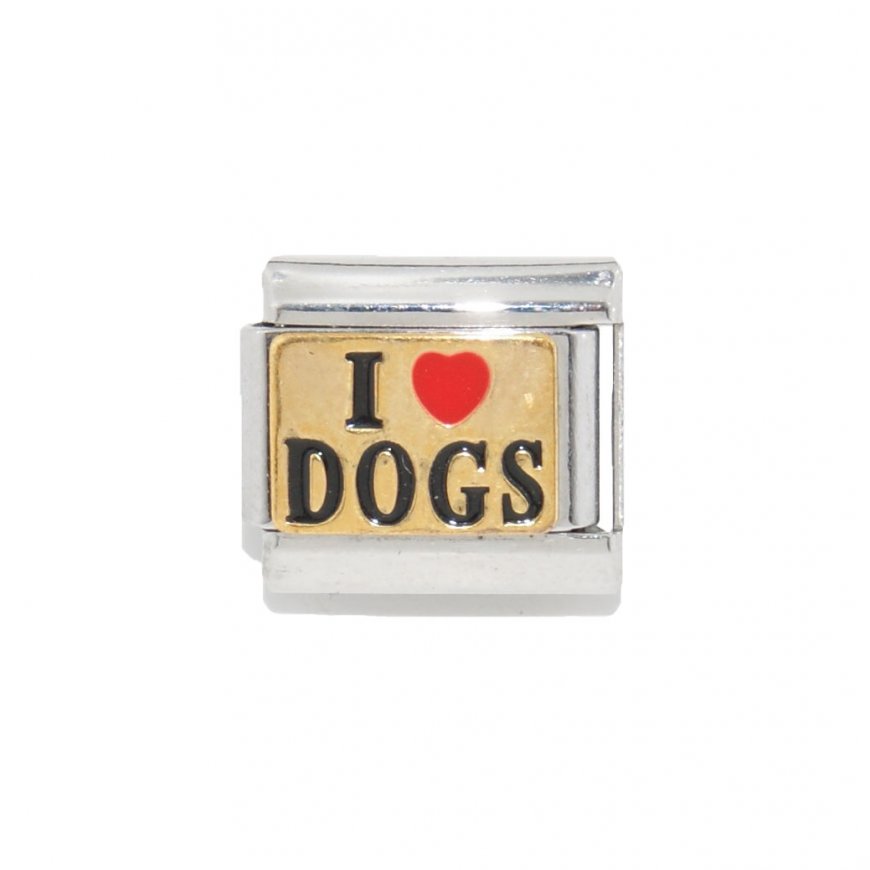 I love dogs - gold coloured enamel 9mm Italian charm - Click Image to Close
