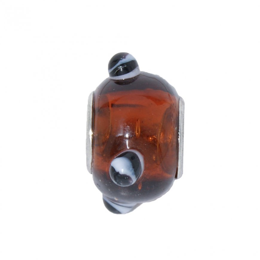 EB68 - Glass bead - Brown bead, black & white dots - European - Click Image to Close