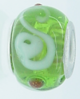 EB242- Green bead with white swirls and red dots