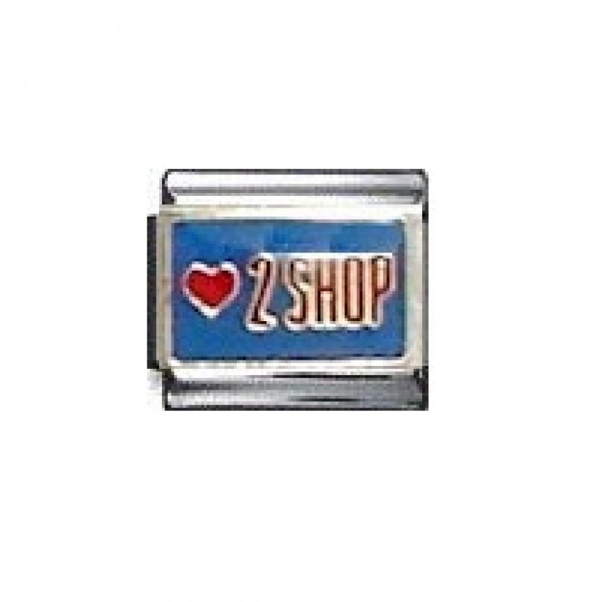 Love 2 shop - enamel blue background 9mm Italian charm - Click Image to Close