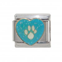 Sparkly Heart with Pawprint - December 9mm Italian charm