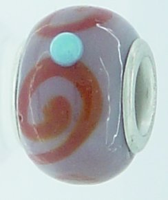 EB241 - Purple bead with brown swirl and blue dots - Click Image to Close