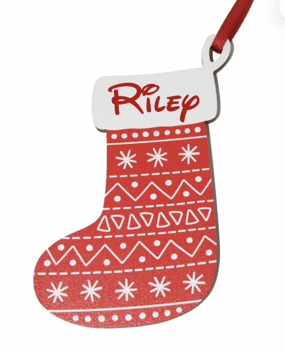 Personalised small red patterned wooden stocking - Christmas - Click Image to Close