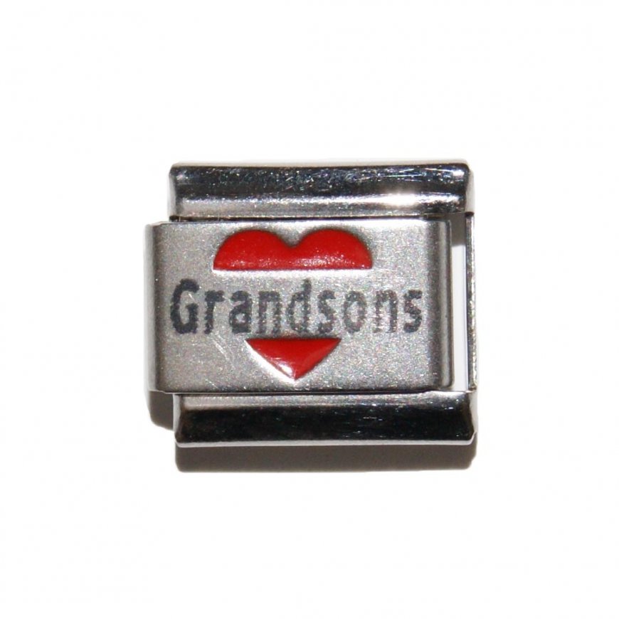 Grandsons in red heart - laser 9mm Italian charm - Click Image to Close
