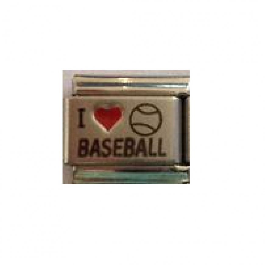 I Love Baseball - Red heart laser 9mm Italian charm - Click Image to Close