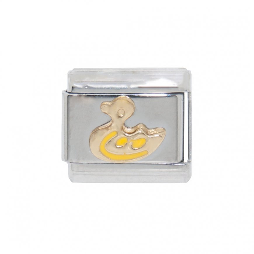 Gold and yellow duck - enamel 9mm Italian charm - Click Image to Close