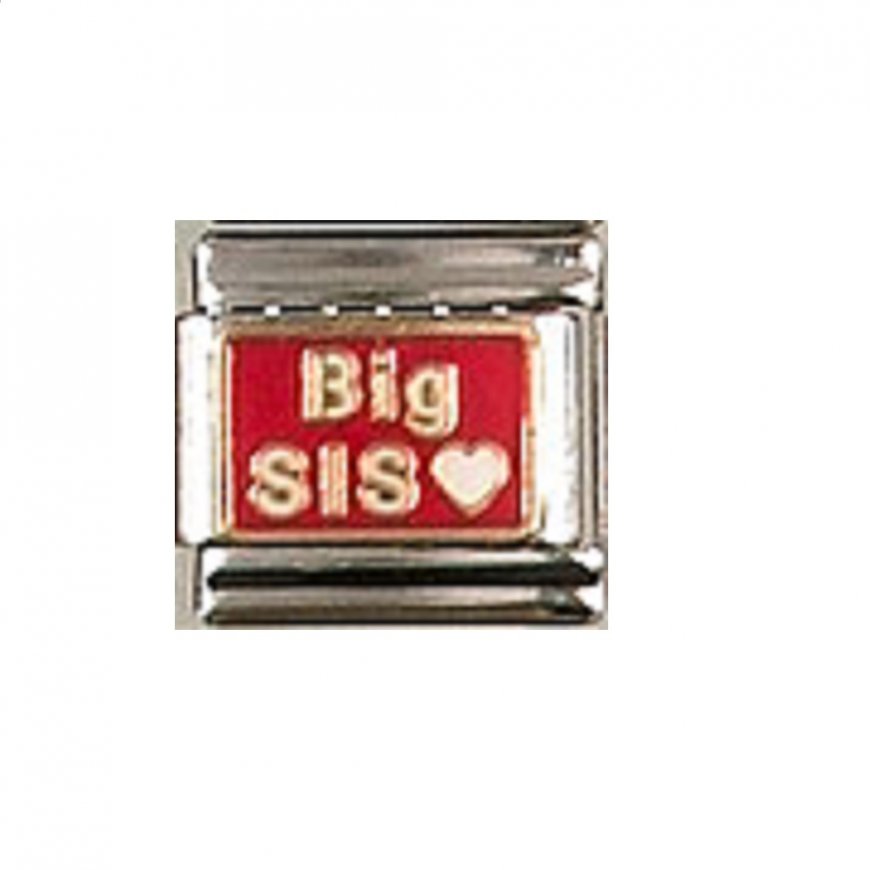 Big Sis - Red Enamel with white heart 9mm Italian charm - Click Image to Close