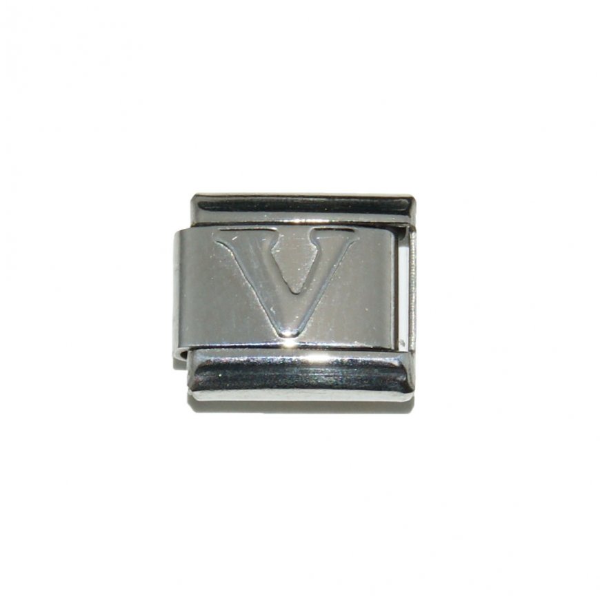 Silver coloured letter V - 9mm Italian charm - Click Image to Close