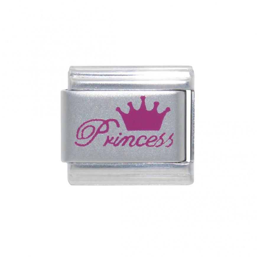 Princess with crown pink laser 9mm Italian charm - Click Image to Close