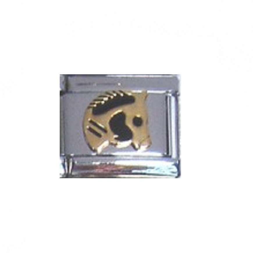 Gold and black horse's head - enamel 9mm Italian charm - Click Image to Close