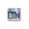Red wine bottle, glass and grapes enamel 9mm Italian charm