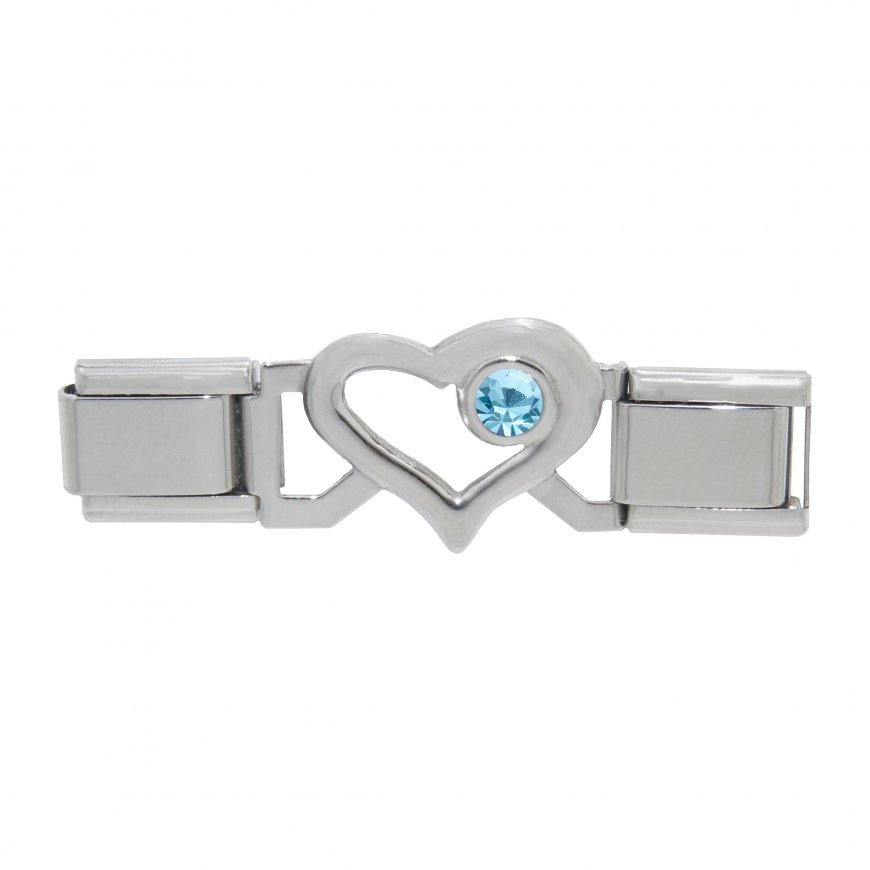 Small Open Heart connector link - March Birthstone - Click Image to Close
