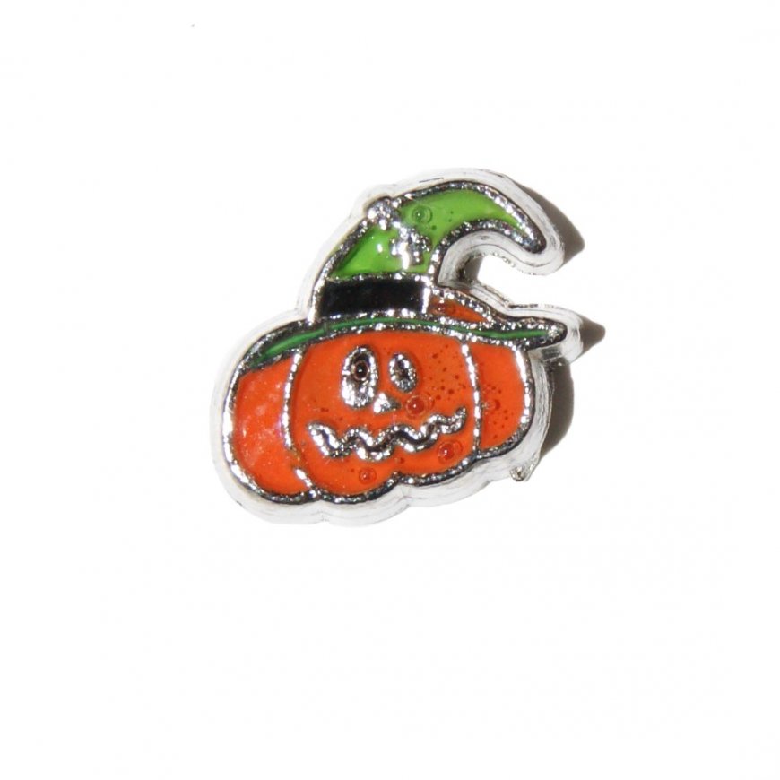 Pumpkin with hat Halloween 7mm floating locket charm - Click Image to Close