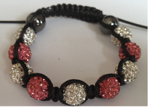 Dark Pink & White Crystal Shamballa 10mm Disco ball bracelet