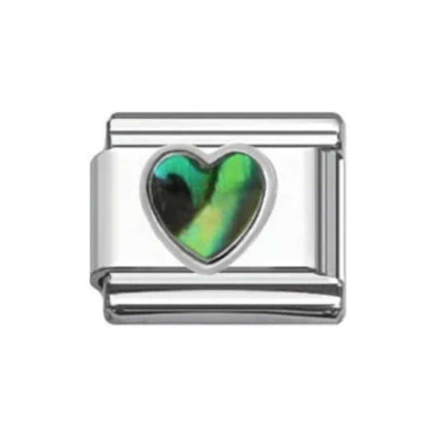 Mother of pearl heart - enamel 9mm Italian charm - Click Image to Close